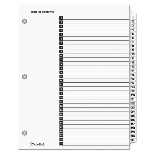 Cardinal OneStep Printable Table of Contents and Dividers, 31-Tab, 1 to 31, 11 x 8.5, White, White Tabs, 1 Set (60113)