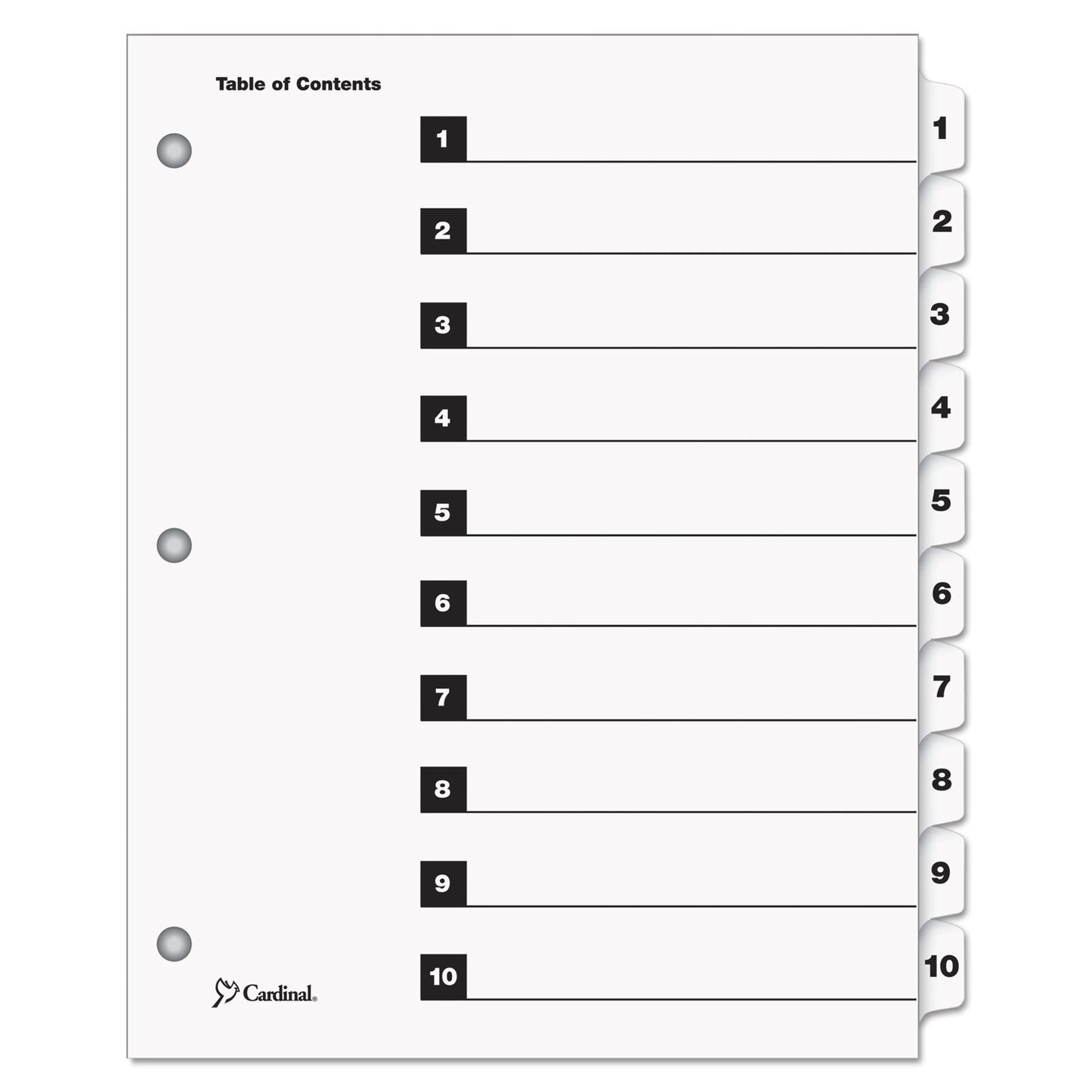 Cardinal OneStep Printable Table of Contents and Dividers, 10-Tab, 1 to 10, 11 x 8.5, White, White Tabs, 1 Set (61013)