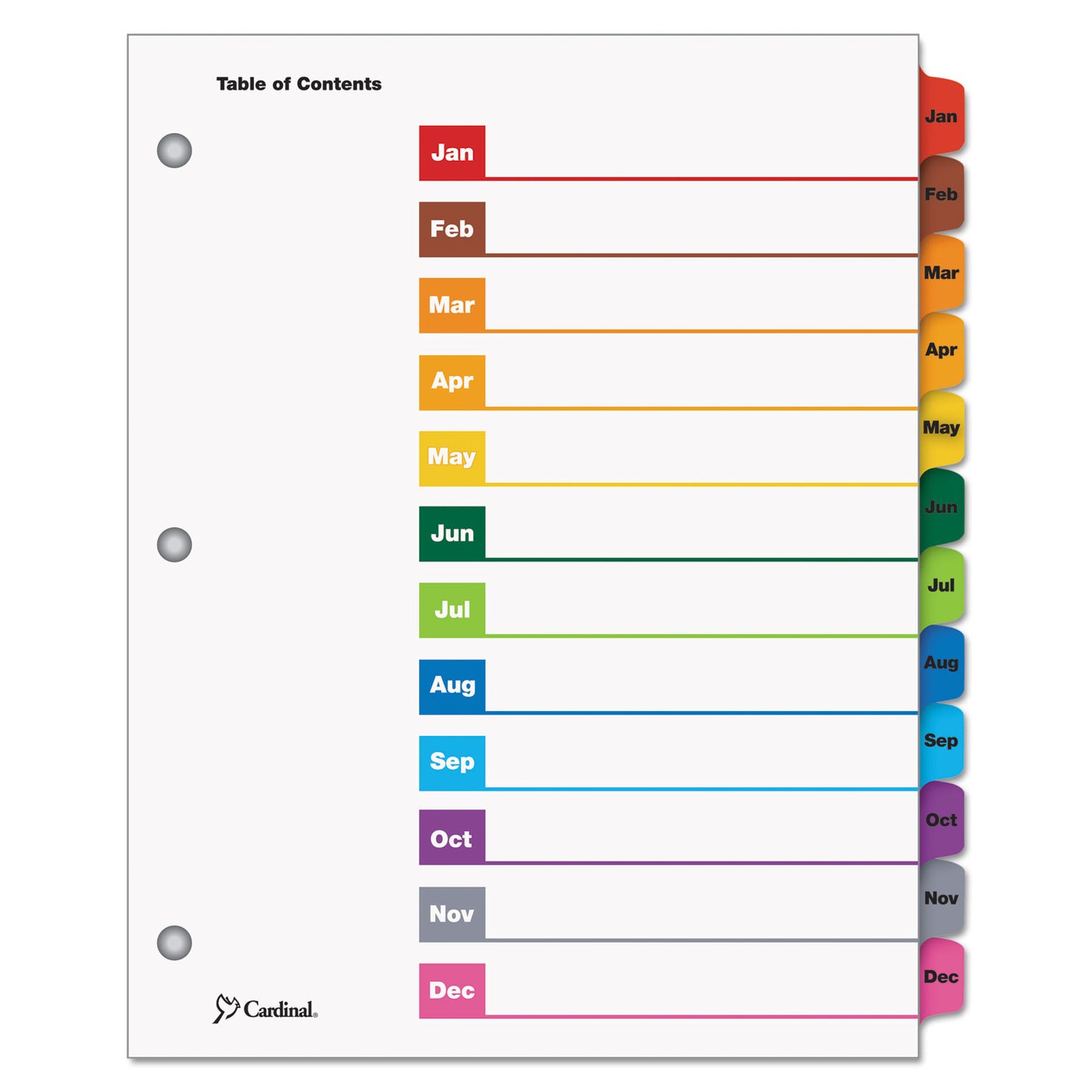 Cardinal OneStep Printable Table of Contents and Dividers, 12-Tab, Jan. to Dec., 11 x 8.5, White, Assorted Tabs, 1 Set (60318)