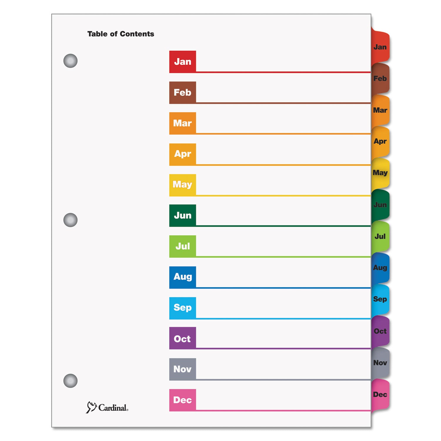 Cardinal OneStep Printable Table of Contents and Dividers, 12-Tab, Jan. to Dec., 11 x 8.5, White, Assorted Tabs, 1 Set (60318)
