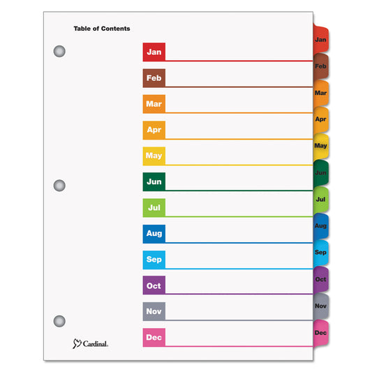 Cardinal OneStep Printable Table of Contents and Dividers, 12-Tab, Jan. to Dec., 11 x 8.5, White, Assorted Tabs, 1 Set (60318)