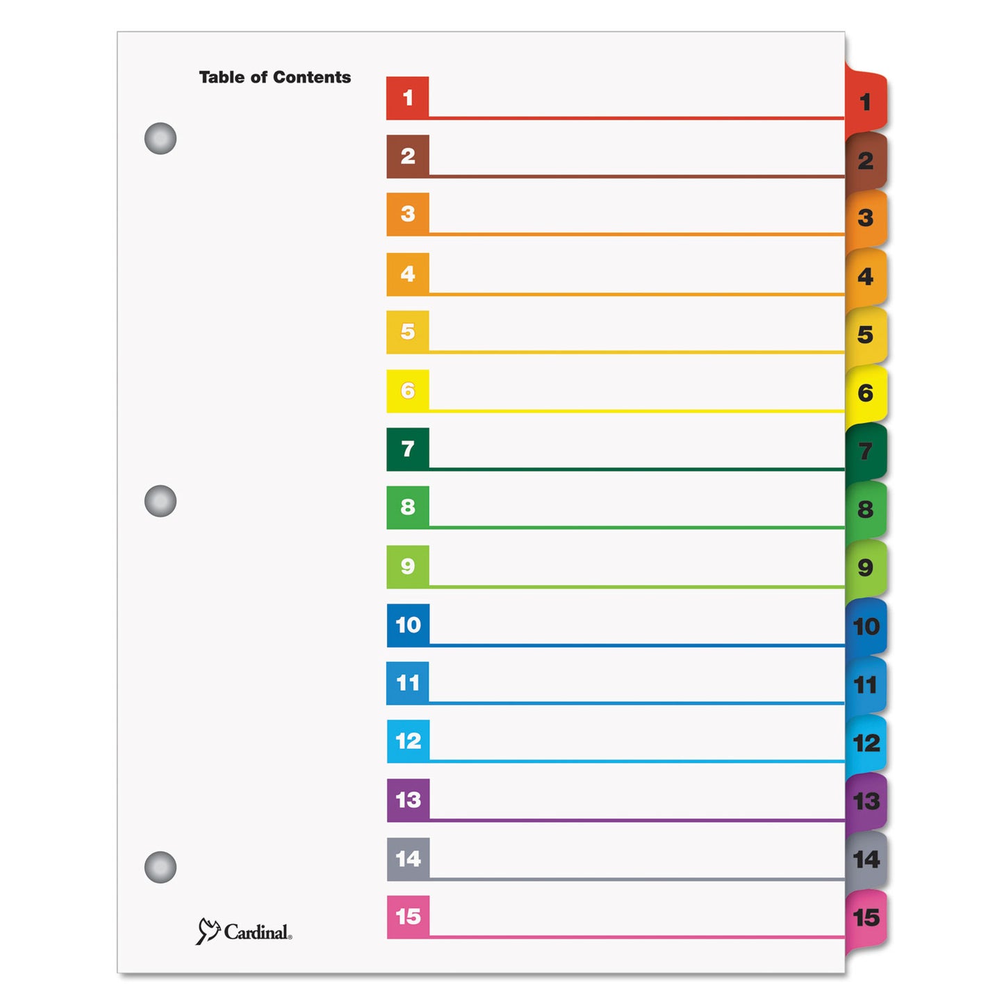 Cardinal OneStep Printable Table of Contents and Dividers, 15-Tab, 1 to 15, 11 x 8.5, White, Assorted Tabs, 1 Set (61518)
