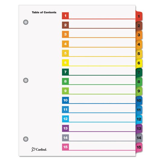 Cardinal OneStep Printable Table of Contents and Dividers, 15-Tab, 1 to 15, 11 x 8.5, White, Assorted Tabs, 1 Set (61518)