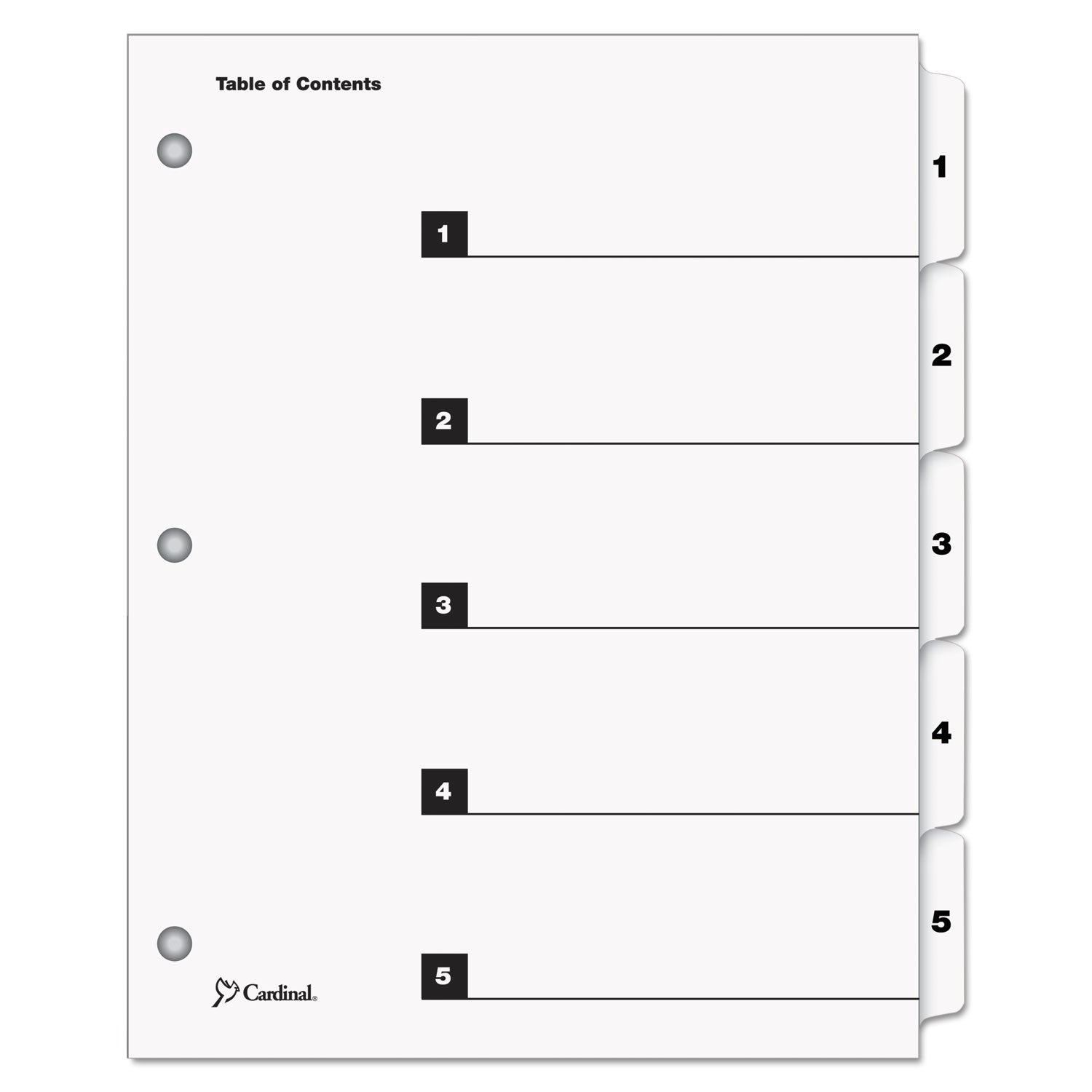 Cardinal OneStep Printable Table of Contents and Dividers, 5-Tab, 1 to 5, 11 x 8.5, White, White Tabs, 1 Set (60513)