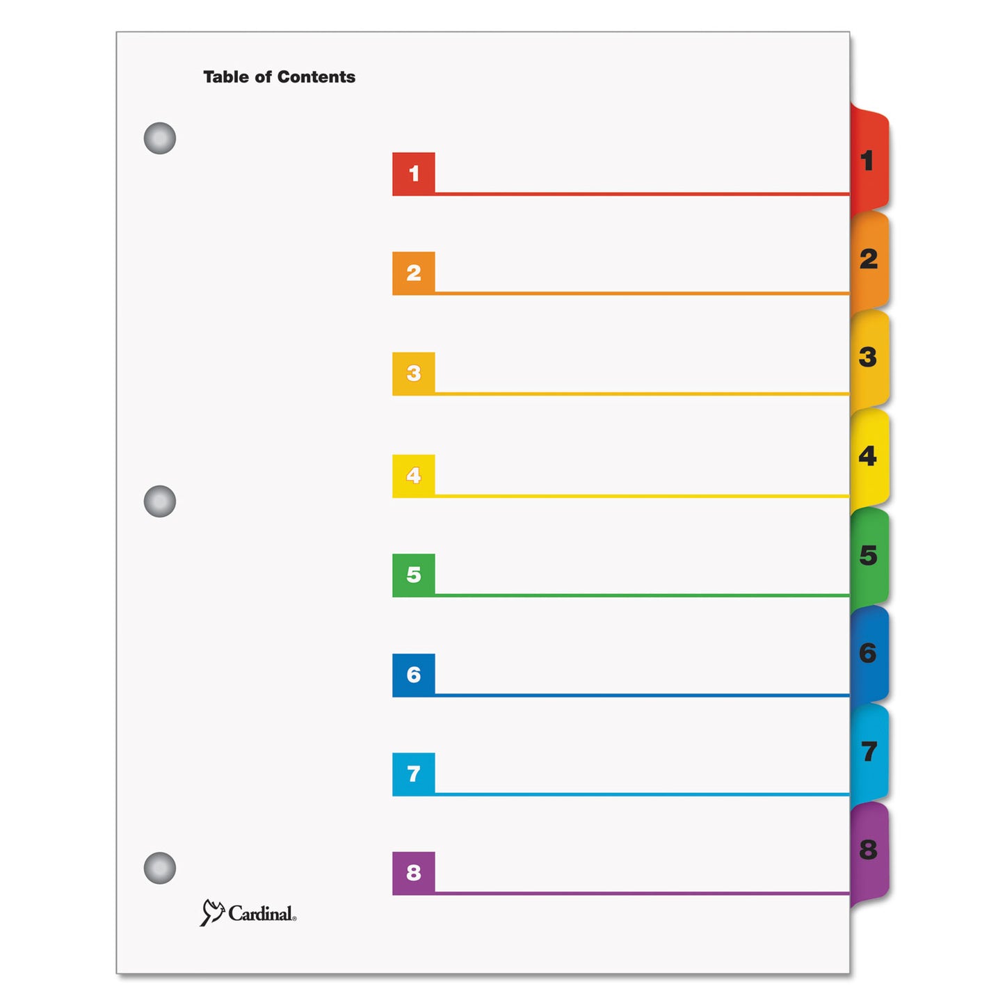Cardinal OneStep Printable Table of Contents and Dividers, 8-Tab, 1 to 8, 11 x 8.5, White, Assorted Tabs, 1 Set (60818)