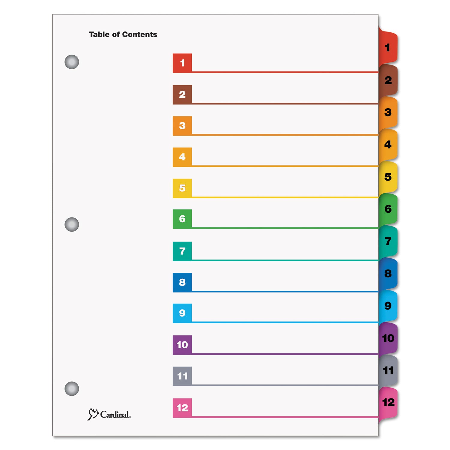 Cardinal OneStep Printable Table of Contents and Dividers, 12-Tab, 1 to 12, 11 x 8.5, White, Assorted Tabs, 1 Set (61218)