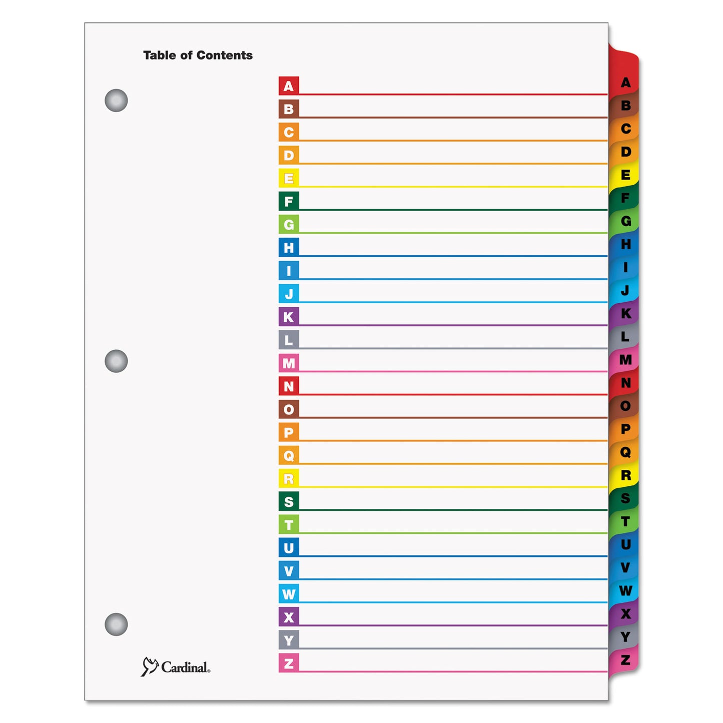 Cardinal OneStep Printable Table of Contents and Dividers, 26-Tab, A to Z, 11 x 8.5, White, Assorted Tabs, 1 Set (60218)