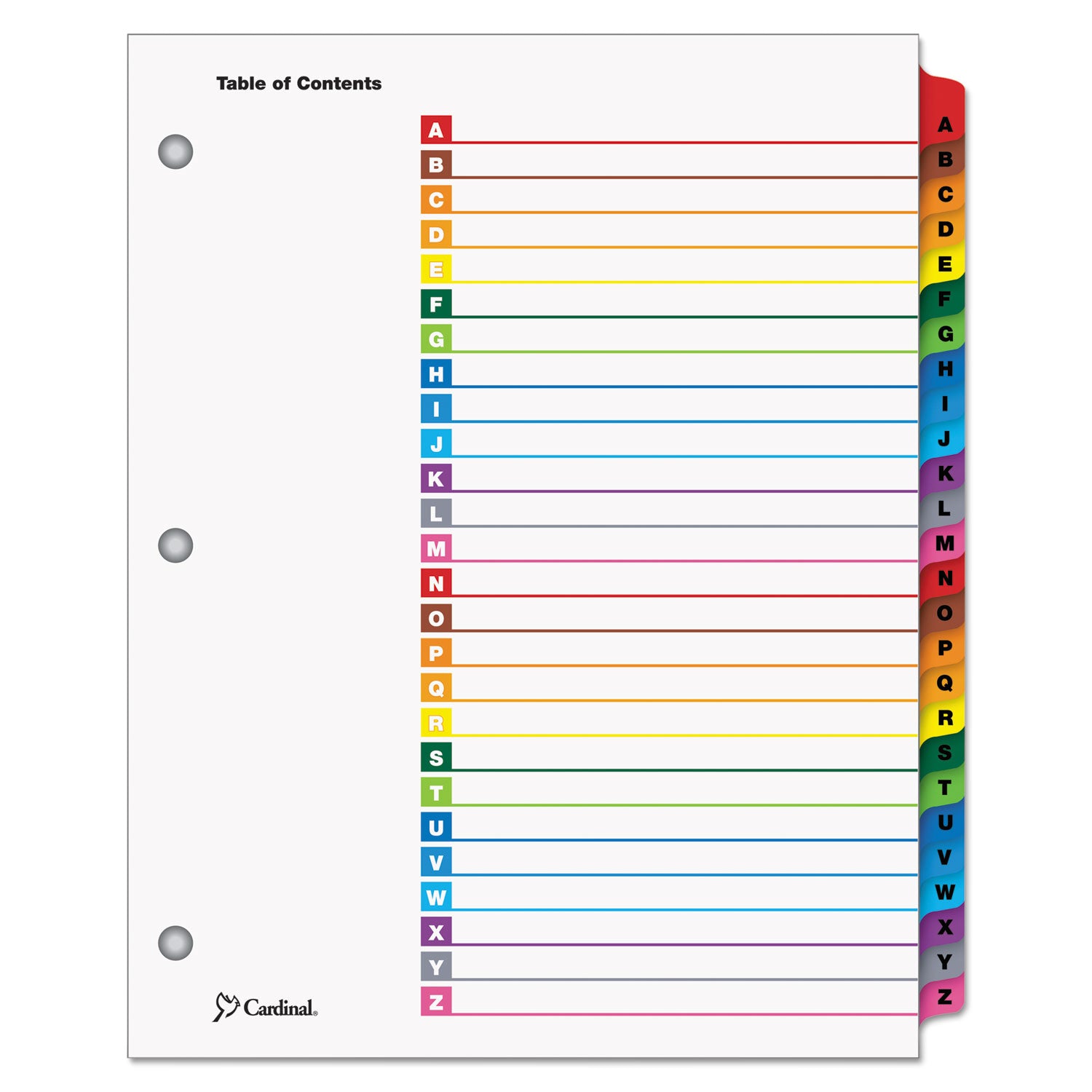 Cardinal OneStep Printable Table of Contents and Dividers, 26-Tab, A to Z, 11 x 8.5, White, Assorted Tabs, 1 Set (60218)