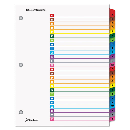 Cardinal OneStep Printable Table of Contents and Dividers, 26-Tab, A to Z, 11 x 8.5, White, Assorted Tabs, 1 Set (60218)