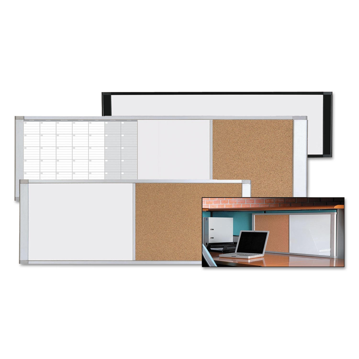 MasterVision Combo Cubicle Workstation Dry Erase/Cork Board, 48 x 18, Tan/White Surface, Aluminum Frame (XA42003700)