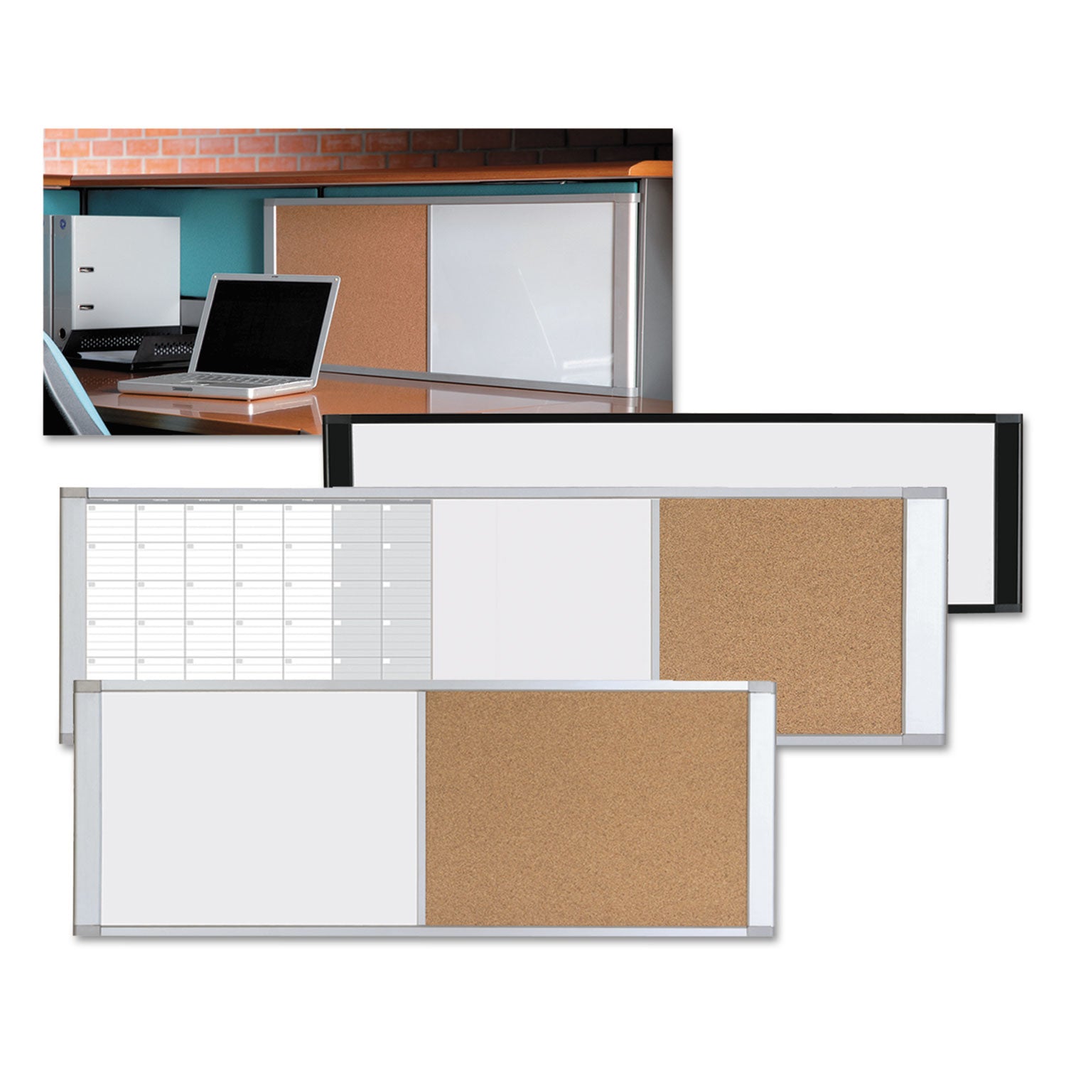 MasterVision Combo Cubicle Workstation Dry Erase/Cork Board, 48 x 18, Tan/White Surface, Aluminum Frame (XA42003700)