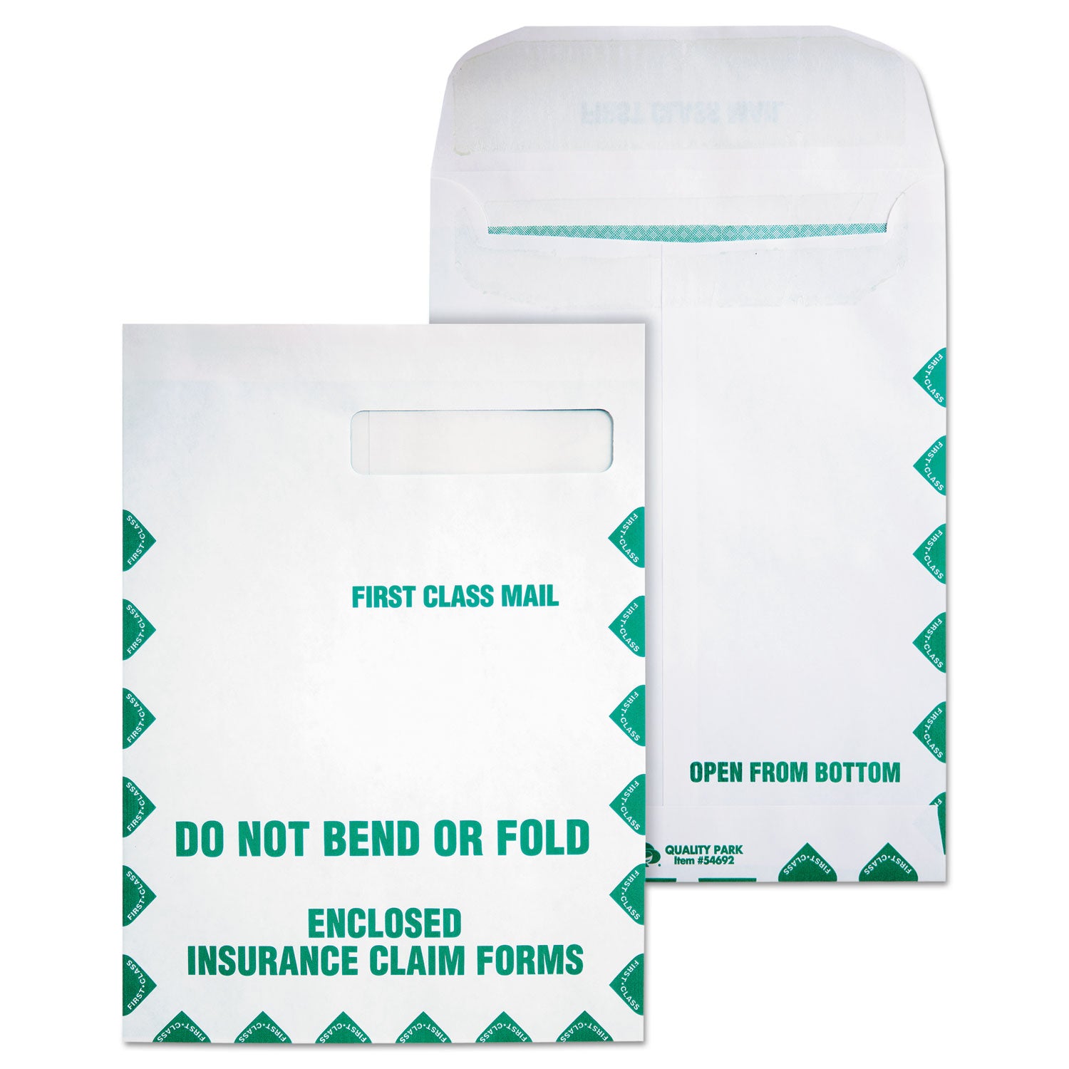 Quality Park Redi-Seal Insurance Claim Form Envelope, Cheese Blade Flap, Redi-Seal Adhesive Closure, 9 x 12.5, White, 100/Box (54692)