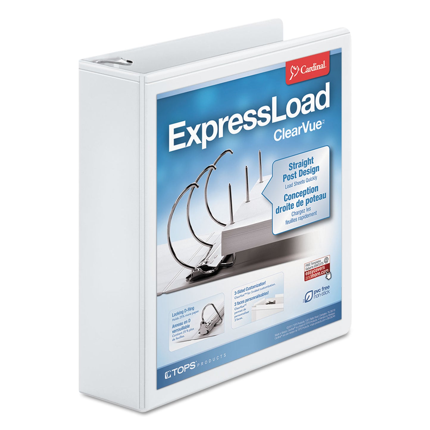 Cardinal ExpressLoad ClearVue Locking D-Ring Binder, 3 Rings, 2" Capacity, 11 x 8.5, White (49120)