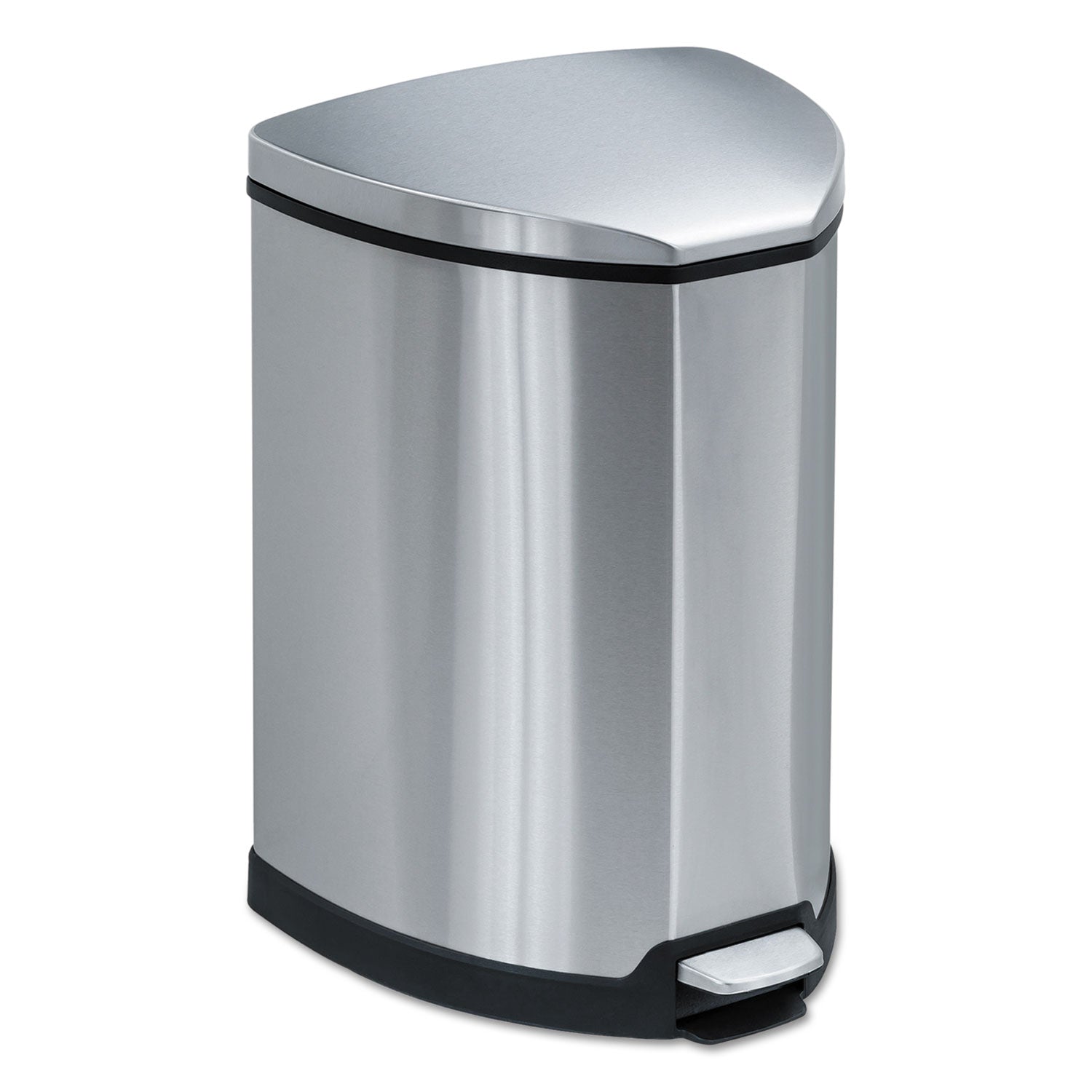 Safco Step-On Receptacle, 4 gal, Stainless Steel, Chrome/Black (9685SS)