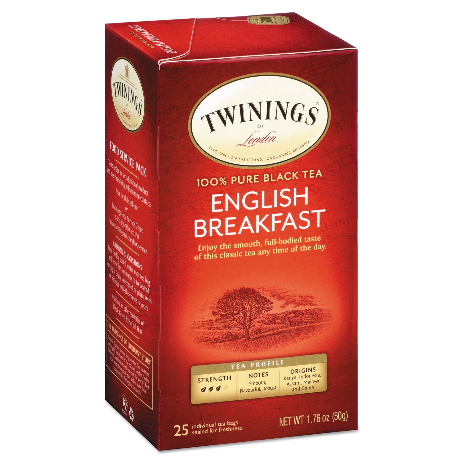 TWININGS Tea Bags, English Breakfast, 1.76 oz, 25/Box (09181)