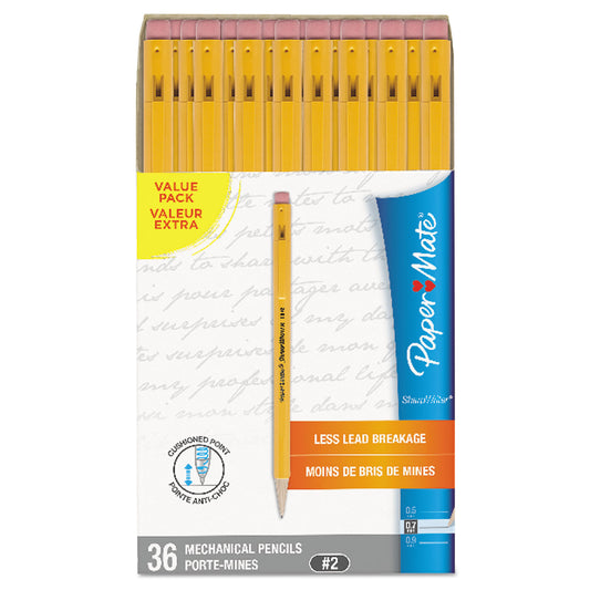 Paper Mate Sharpwriter Mechanical Pencil Value Pack, 0.7 mm, HB (#2), Black Lead, Classic Yellow Barrel, 36/Box (1921221C)