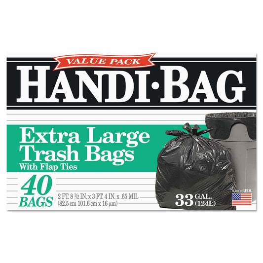 Handi-Bag Super Value Pack Can Liners, 33 gal, 0.65 mil, 32.5" x 40", Black, 40/Box (HAB6FTL40)