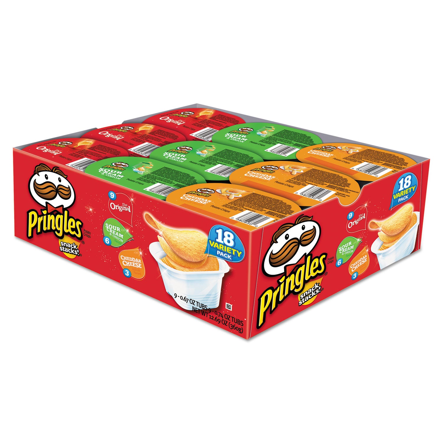 Pringles Potato Chips, Variety Pack, 0.74 oz Canister, 18/Box (18251)