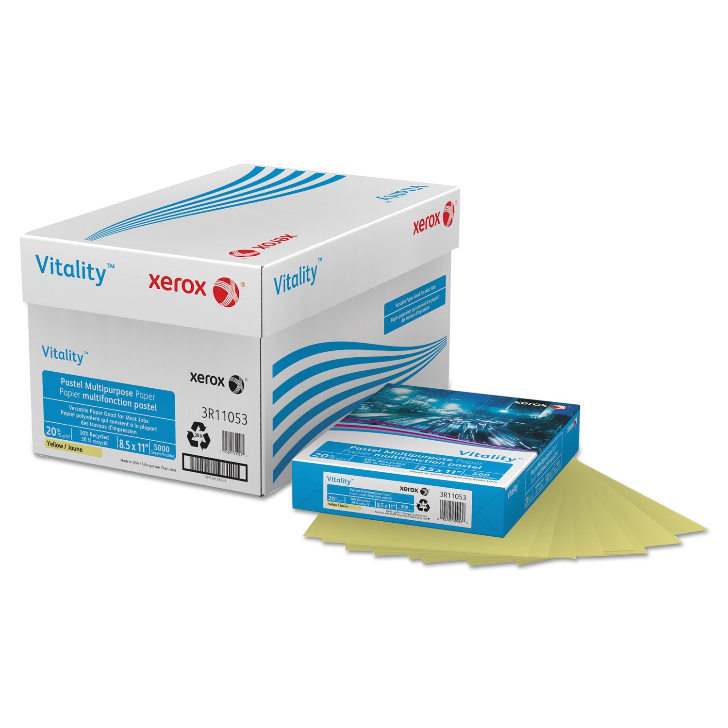 Xerox Multipurpose Pastel Colored Paper, 20 lb Bond Weight, 8.5 x 11, Yellow, 500/Ream (3R11053)