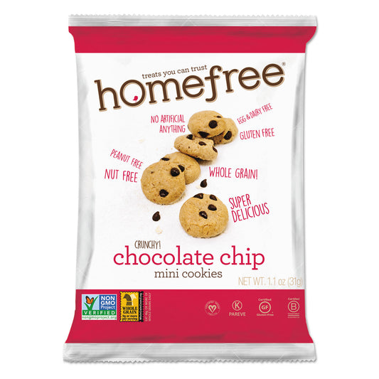 Homefree Gluten Free Chocolate Chip Mini Cookies, 1.1 oz Pack, 30/Carton (01873)