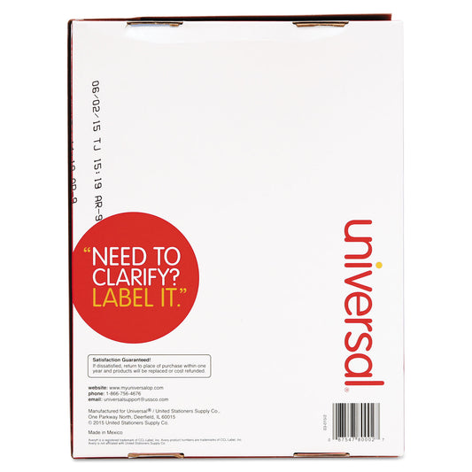 Universal White Labels, Inkjet/Laser Printers, 1 x 4, White, 20/Sheet, 250 Sheets/Box (80002)