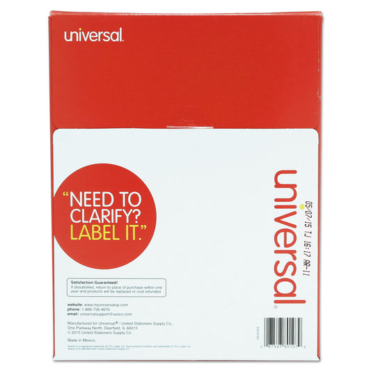 Universal White Labels, Inkjet/Laser Printers, 3.33 x 4, White, 6/Sheet, 100 Sheets/Box (80108)