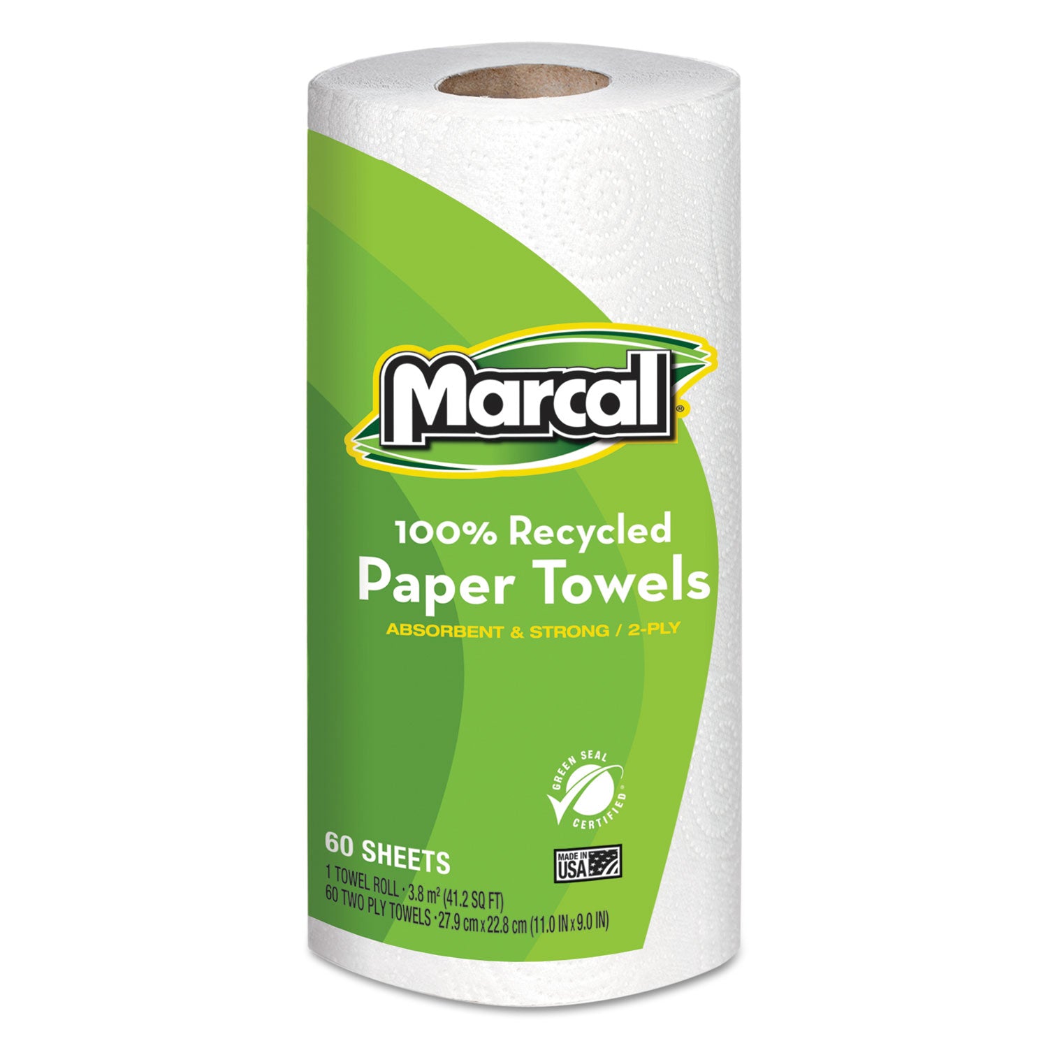 Marcal 100% Premium Recycled Kitchen Roll Towels, 2-Ply, 11 x 9, White, 60 Sheets, 15 Rolls/Carton (6709)