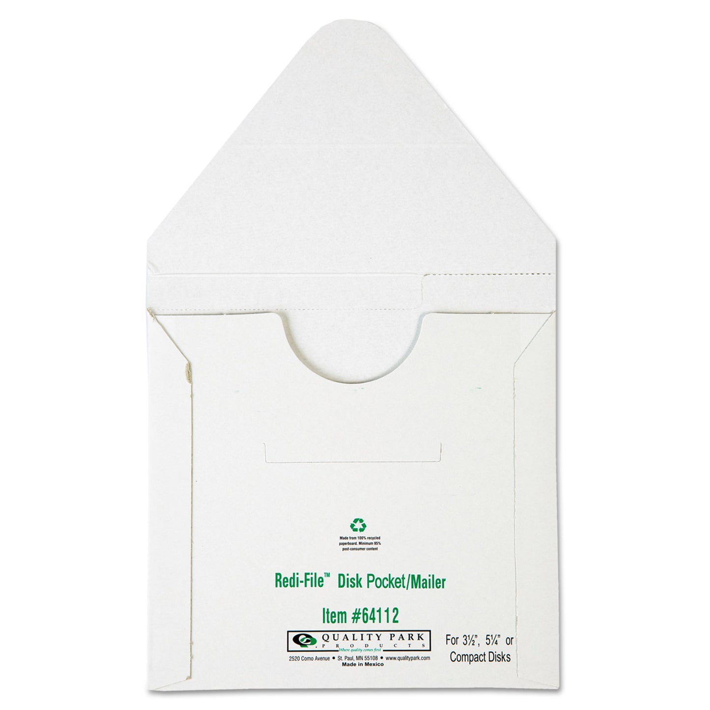 Quality Park Redi-File Disk Pocket/Mailer for CDs/DVDs, Square Flap, Tuck-Tab Closure, 6 x 5.88, White, 10/Pack (64112)