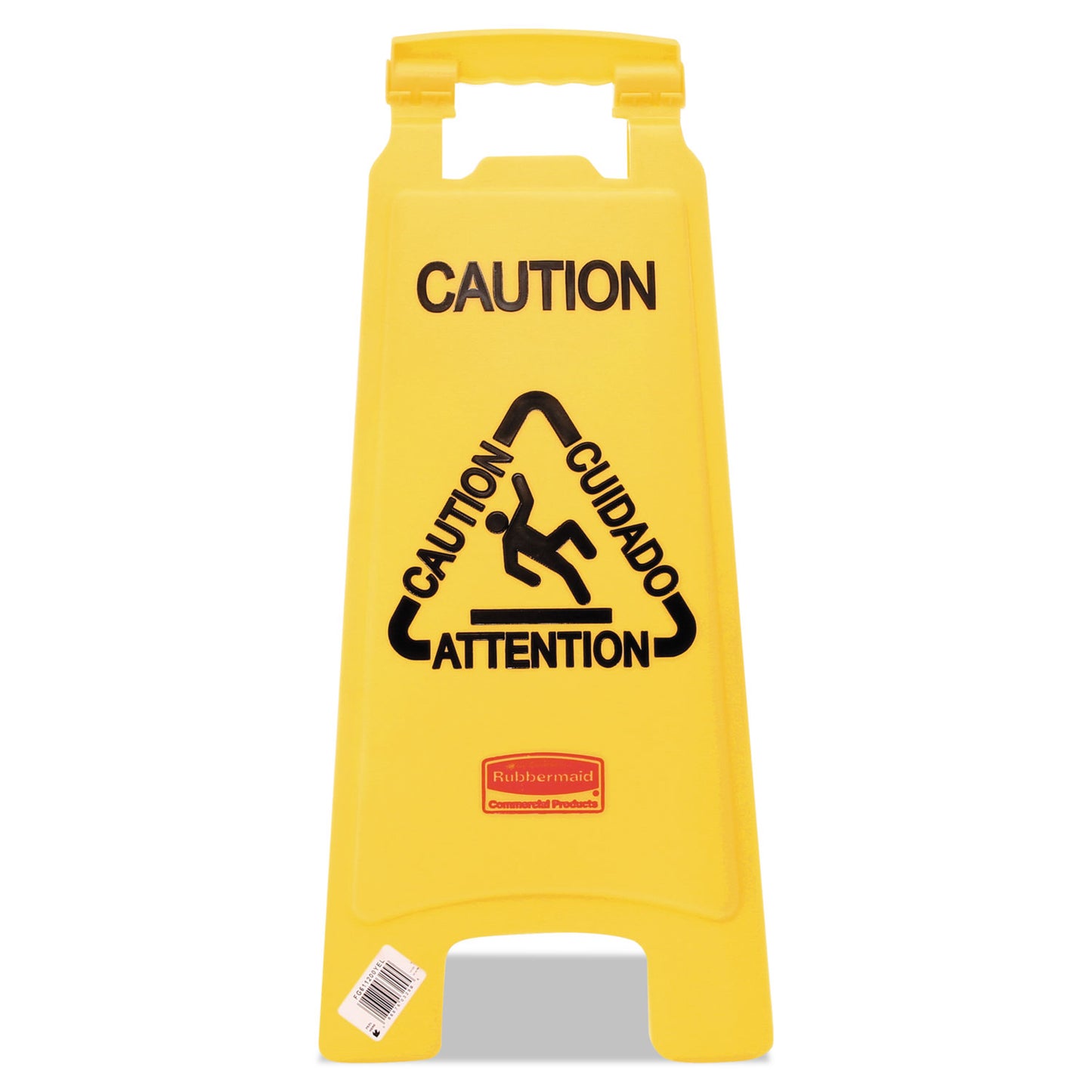 Rubbermaid Commercial Multilingual "Caution" Floor Sign,  11 x 12 x 25, Bright Yellow (611200YW)