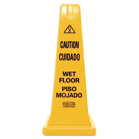 Rubbermaid Commercial Multilingual Wet Floor Safety Cone, 10.55 x 10.5 x 25.63, Yellow (627777)