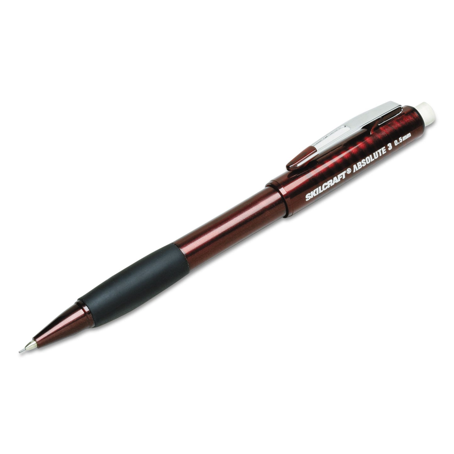 AbilityOne 7520014512267, SKILCRAFT Dual Action Cushion Grip Mechanical Pencil, 0.5mm, F (#2.5), Black Lead, Burgundy Barrel, 6/Pack