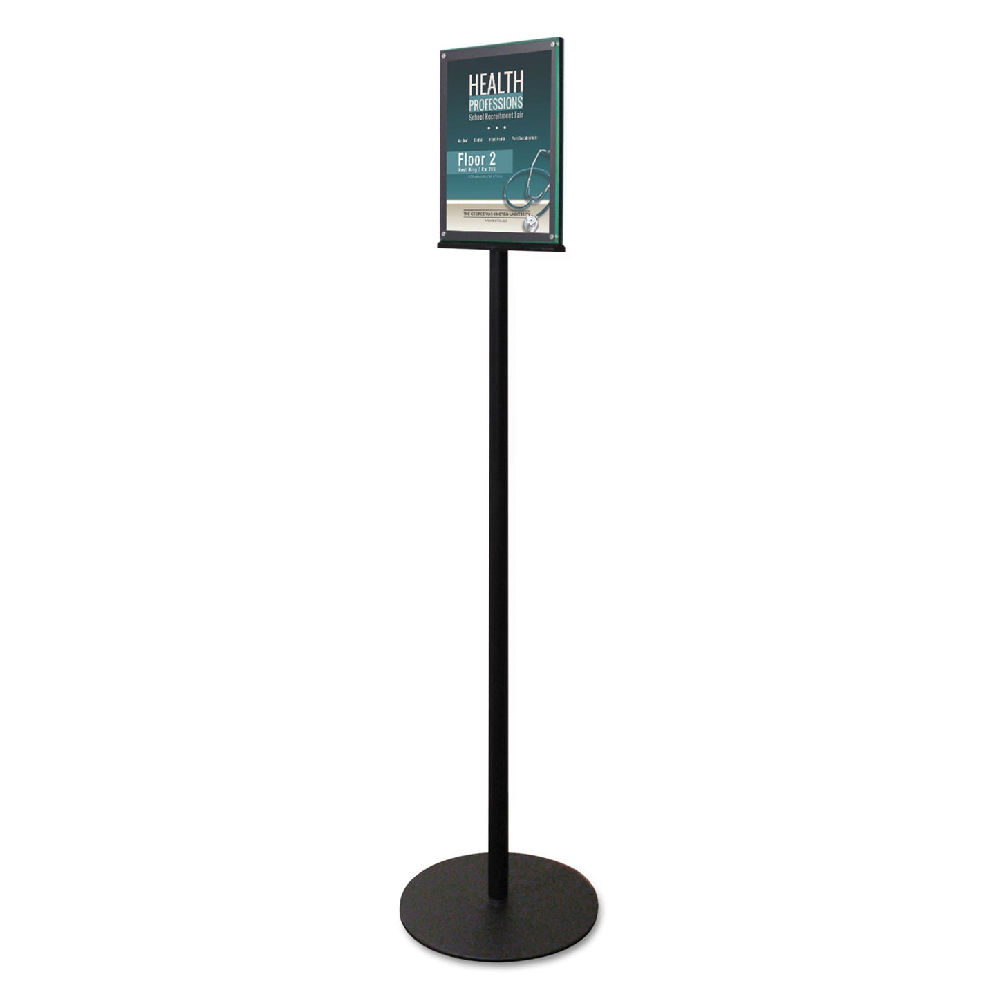 Deflecto Double-Sided Magnetic Sign Display, 8.5 x 11 Insert, 56" Tall, Clear/Black (692056)