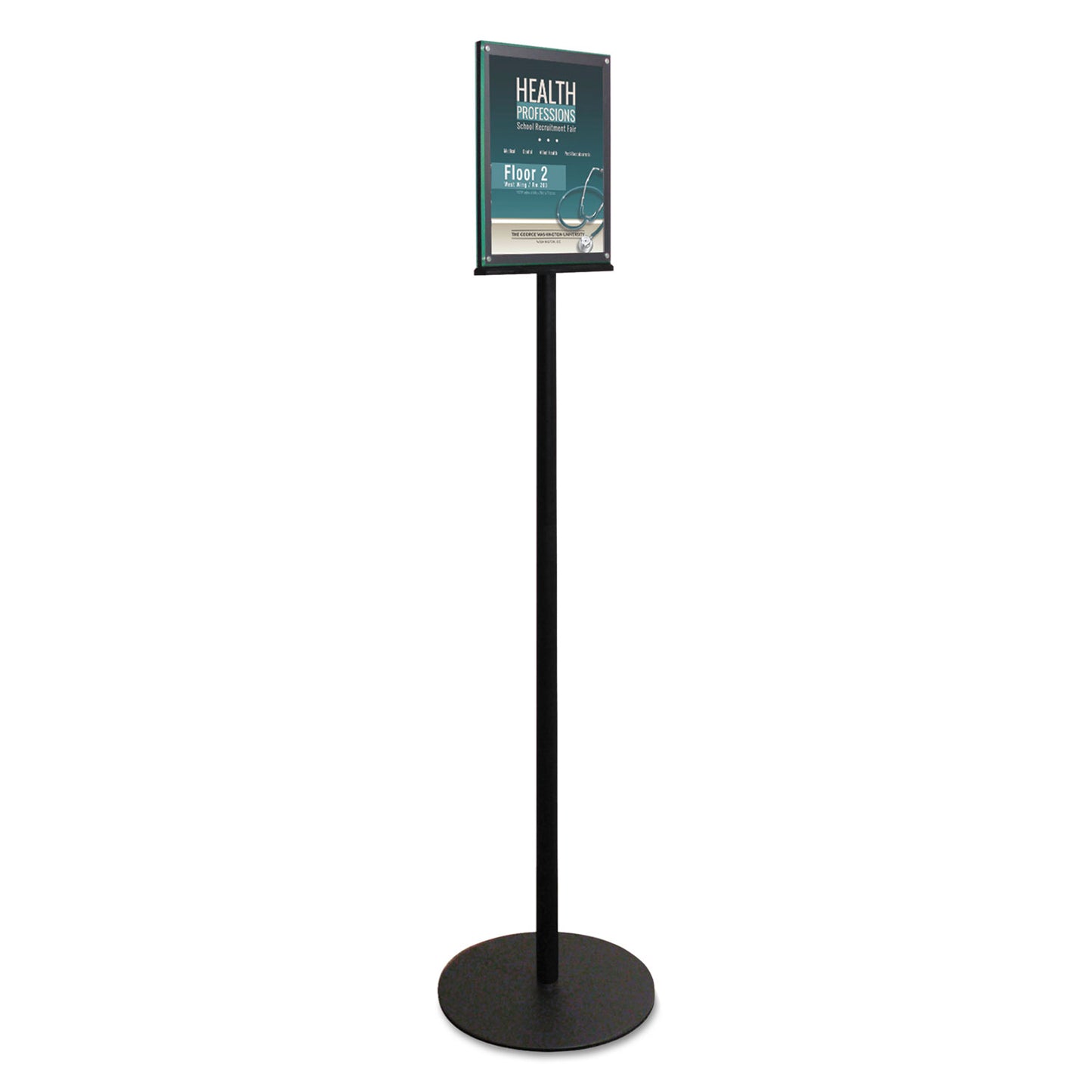 Deflecto Double-Sided Magnetic Sign Display, 8.5 x 11 Insert, 56" Tall, Clear/Black (692056)