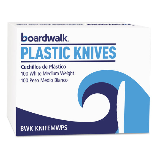 Boardwalk Mediumweight Polystyrene Cutlery, Knife, White, 100/Box (KNIFEMWPSBX)