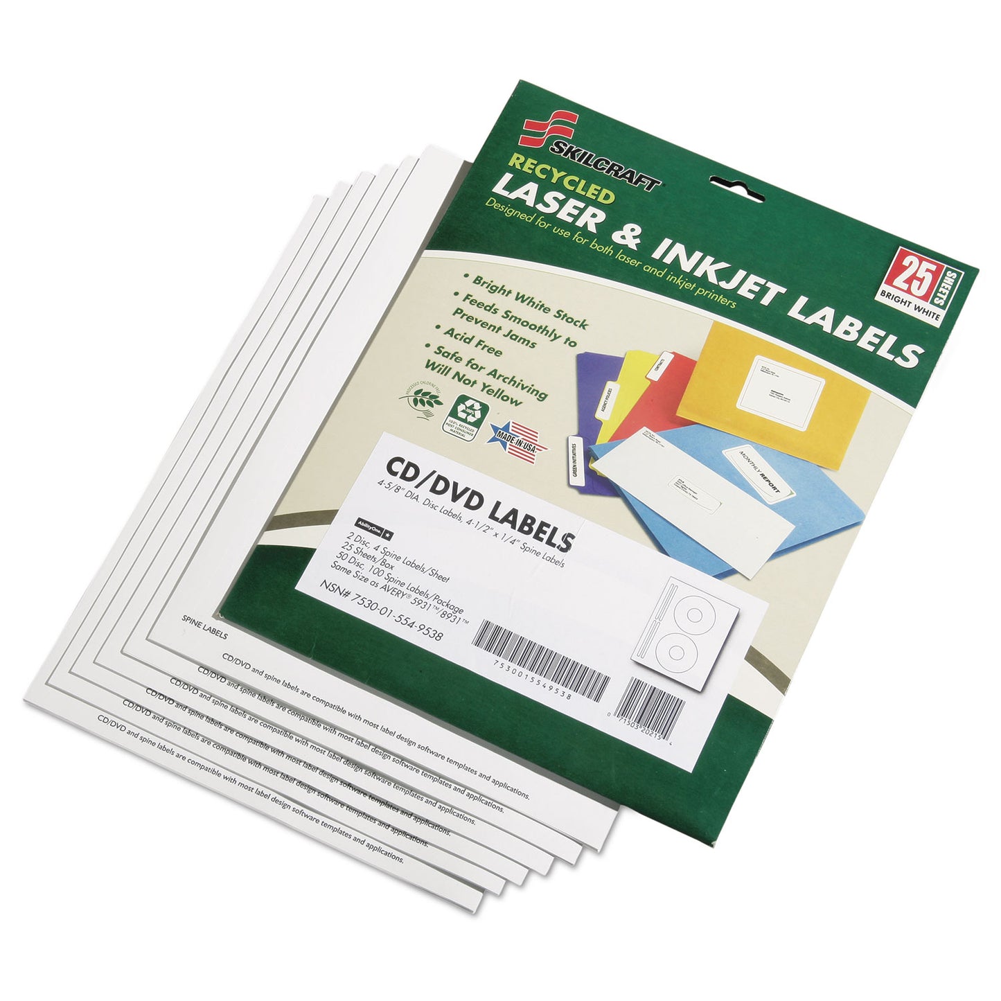 AbilityOne 7530015549538, SKILCRAFT Avery CD/DVD Label Maker Kit, Refills, 50/Pack