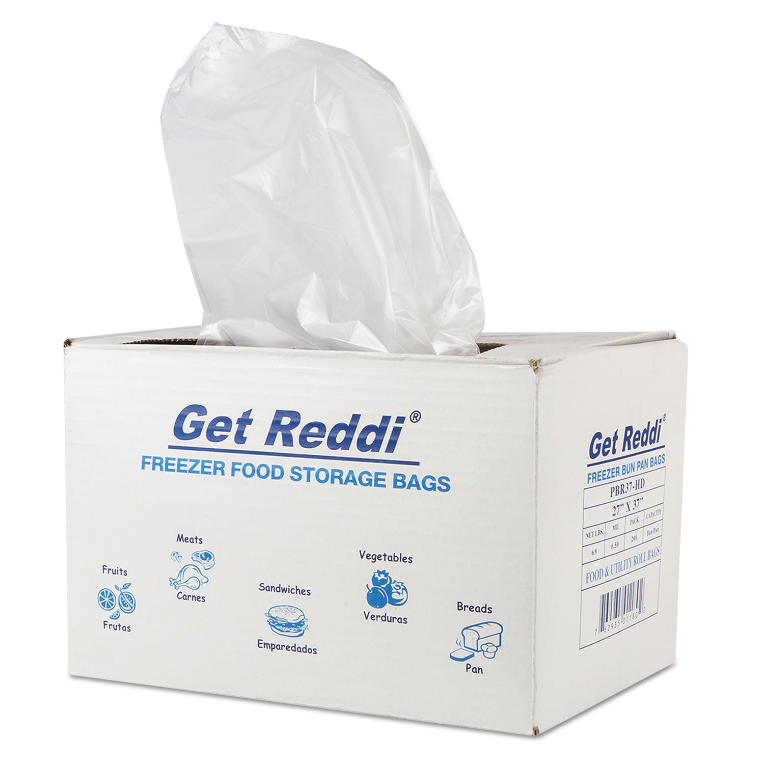 Inteplast Group Get Reddi Freezer Food Storage Bags for Full-Size Bun Pans, Includes Twist-Ties, 27" x 37", Natural, 200/Carton (PBR37HD)