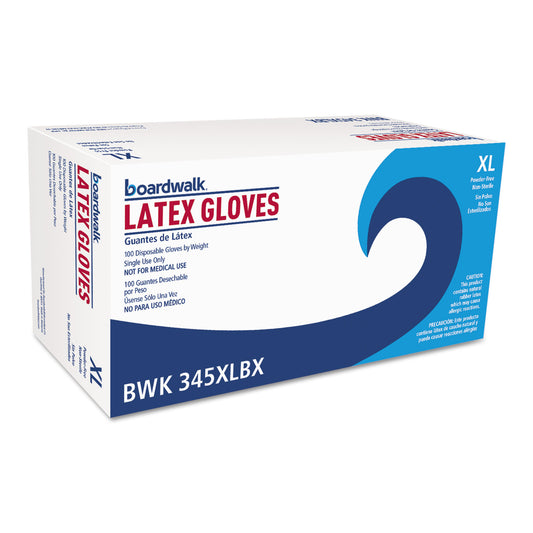 Boardwalk General-Purpose Latex Gloves, Natural, X-Large, Powder-Free, 4.4 mil, 100/Box (345XLBX)