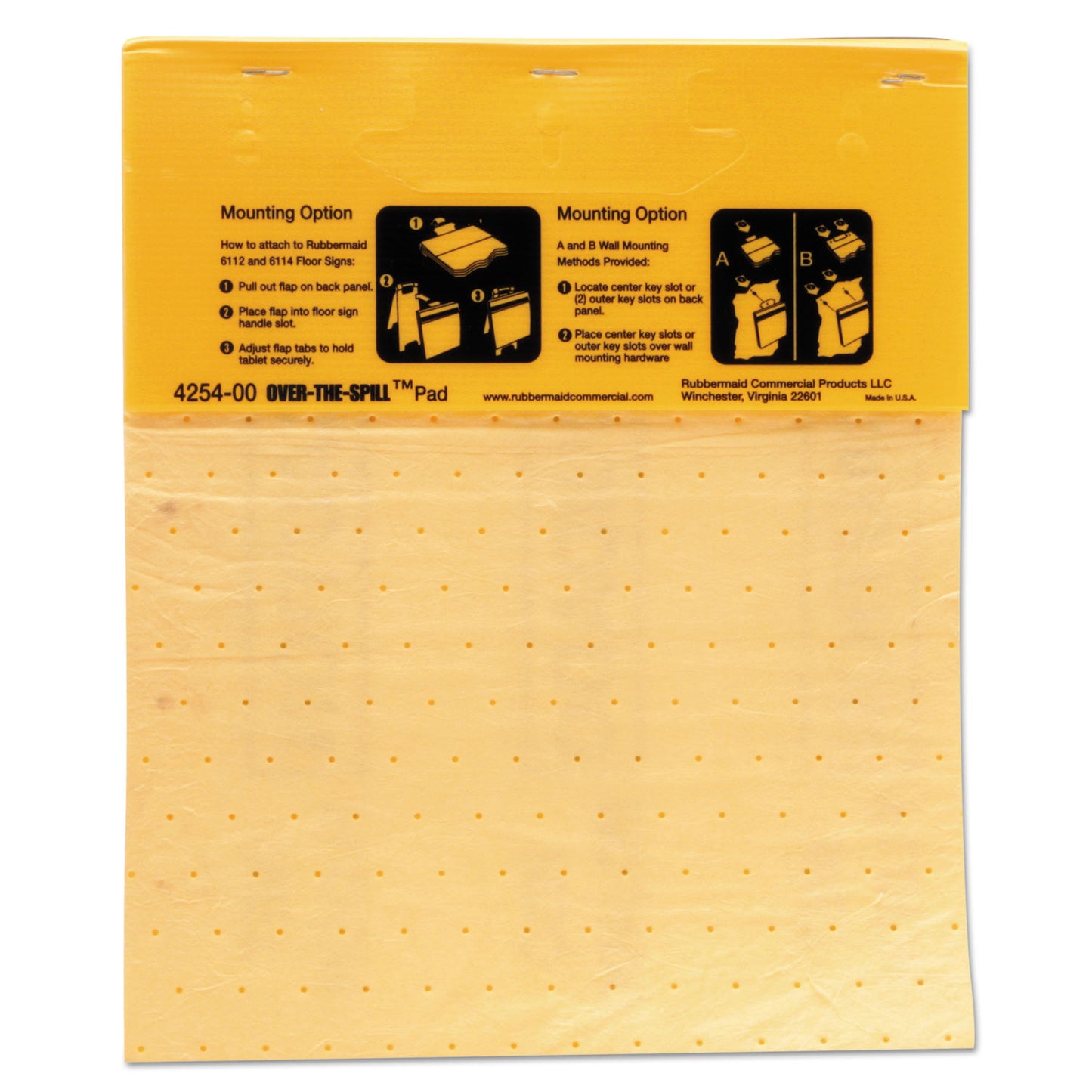 Rubbermaid Commercial Over-The-Spill Pad Tablet, 12 oz, 16.5 x 14, 22/Pack (4254)