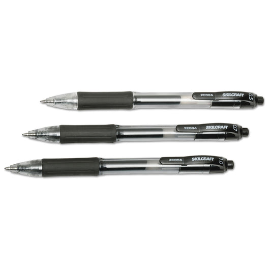 AbilityOne 7520016471706, SKILCRAFT Gel Pen, Retractable, Fine 0.5 mm, Black Ink, Clear/Black Barrel, Dozen