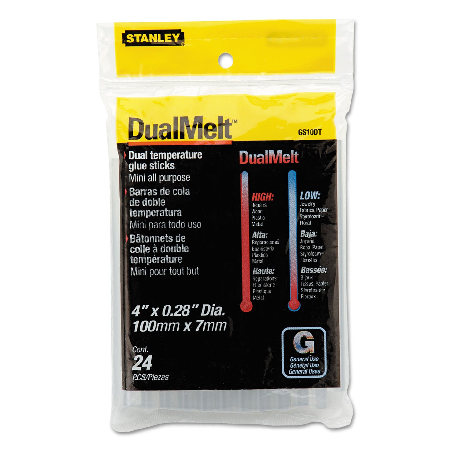 Bostitch Dual Temperature Mini Glue Sticks, 0.28" x 4", Dries Clear, 24/Pack (GS10DT)