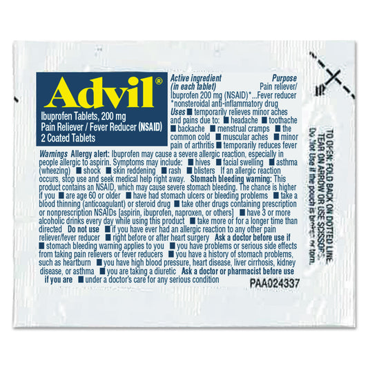 Advil Ibuprofen Tablets, 200mg, Refill Pack, Two Tablets/Packet, 30 Packets/Box (58030)