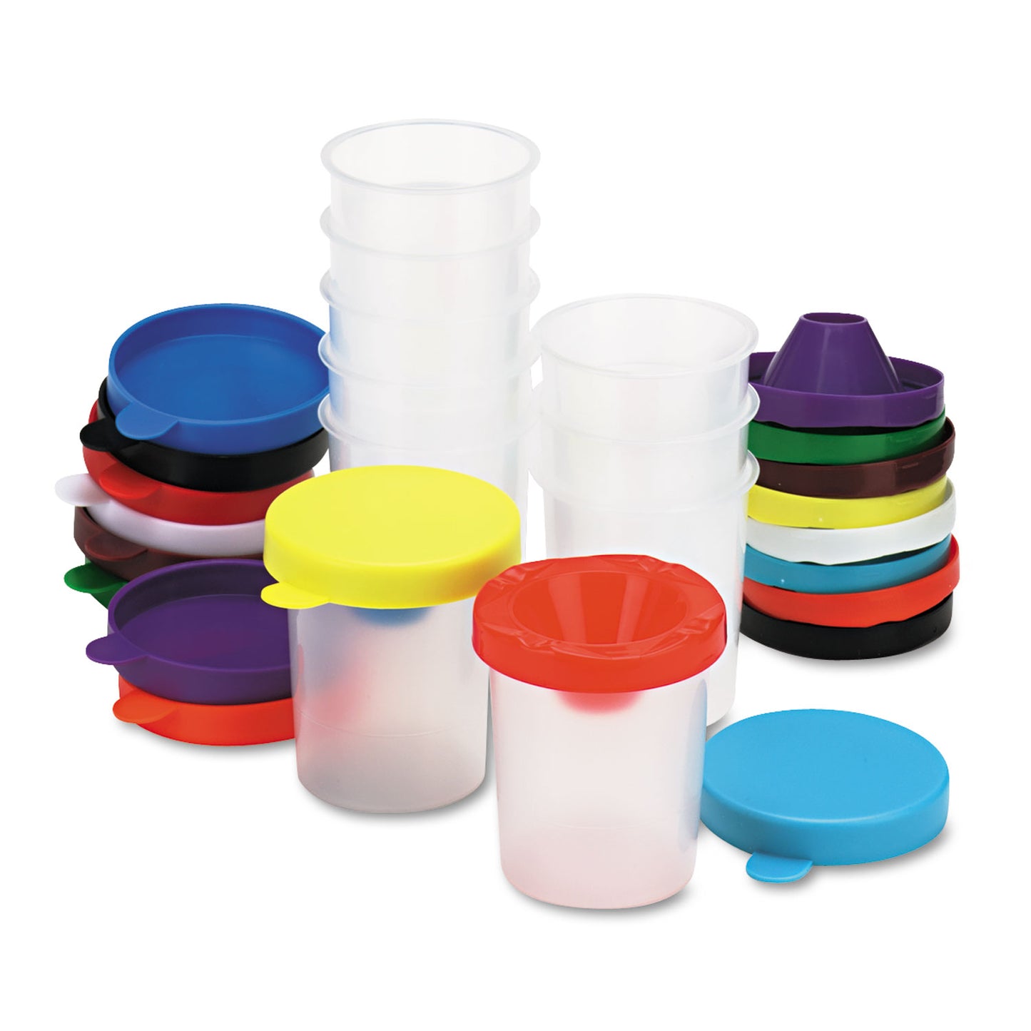 Creativity Street No-Spill Paint Cups, Assorted Color Lids/Cear Cups, 10/Set (5100)