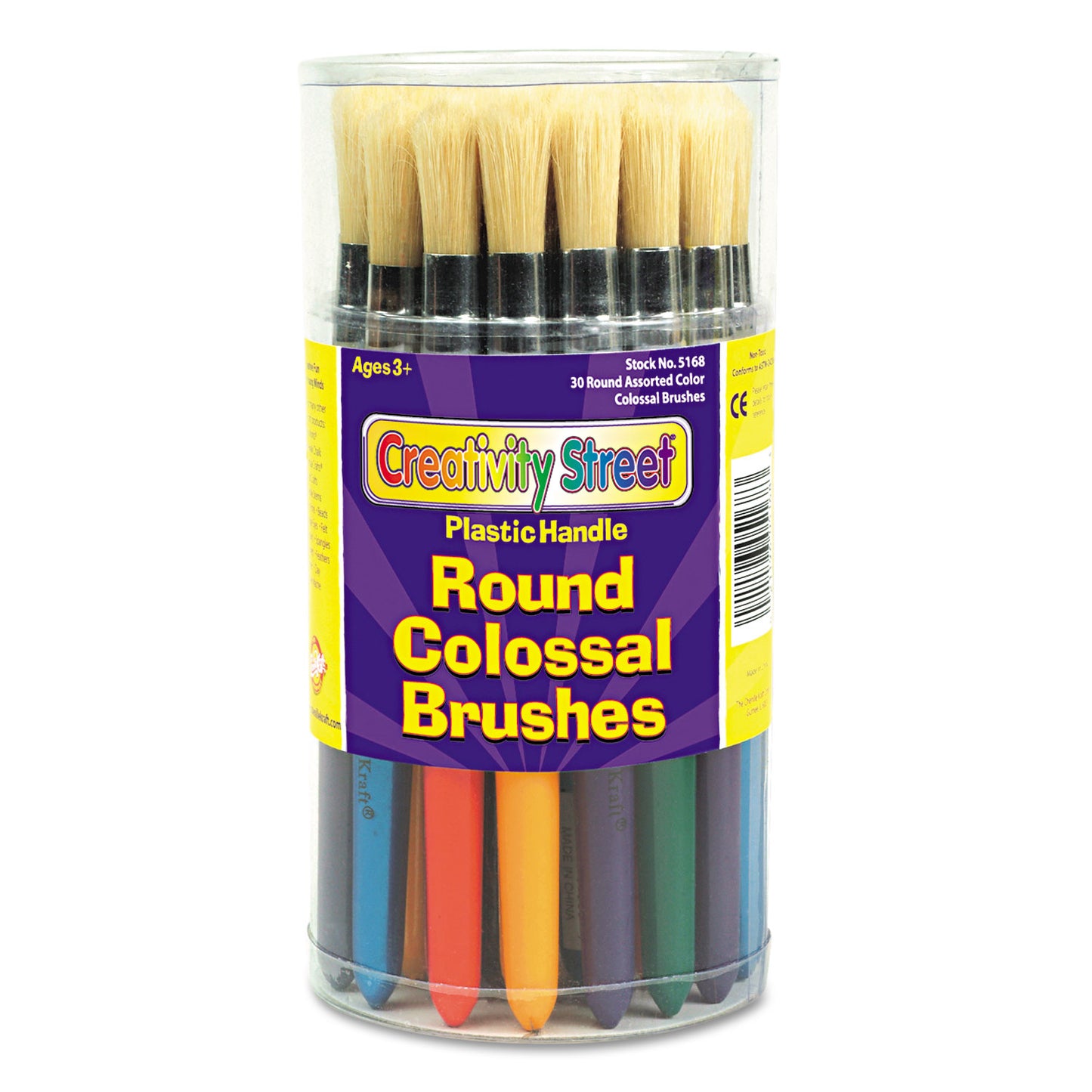 Creativity Street Colossal Brush, Natural Bristle, Round Profile, 30/Set (5168)