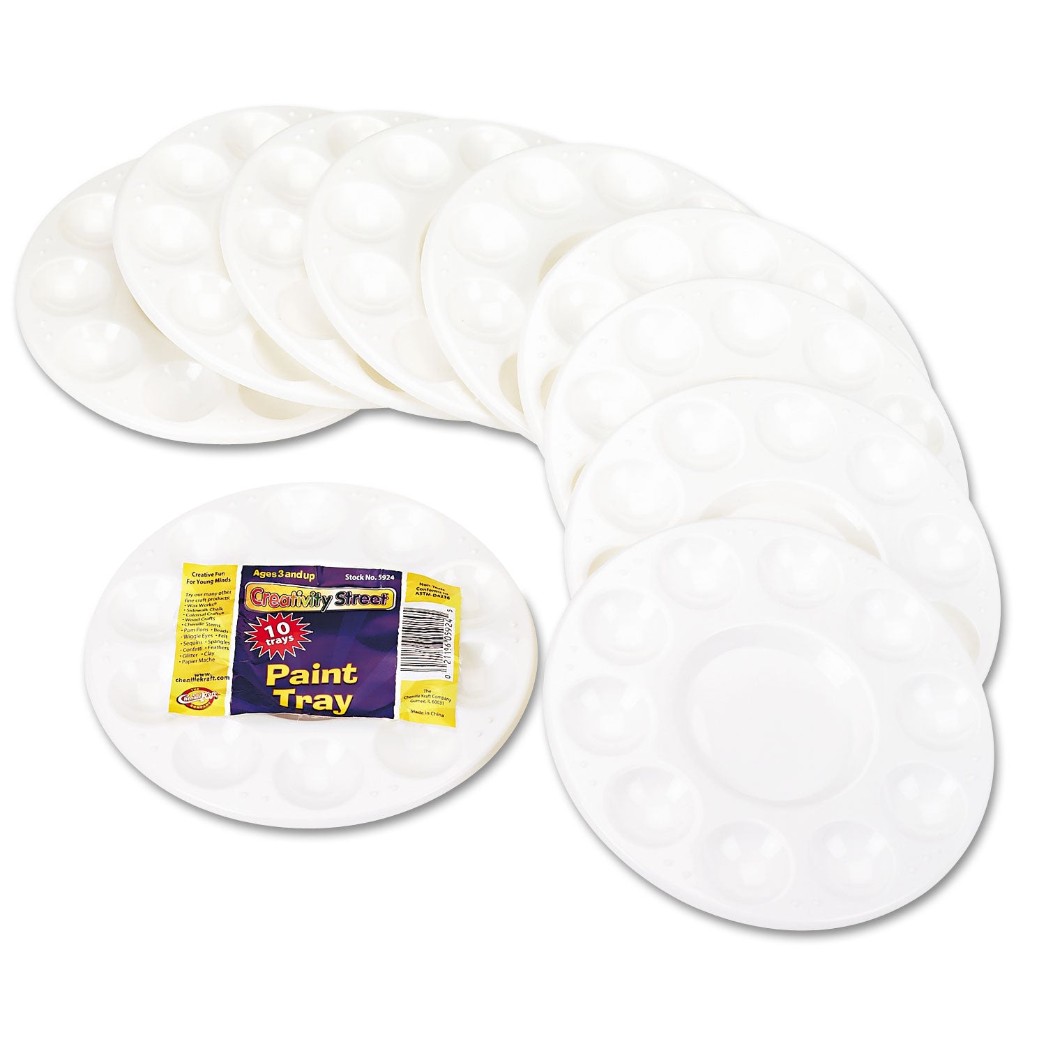 Creativity Street Round Plastic Paint Trays for Classroom, White, 10/Pack (5924)