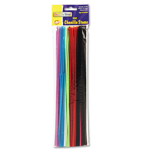 Creativity Street Regular Stems, 12" x 4 mm, Metal Wire, Polyester, Assorted, 100/Pack (711201)