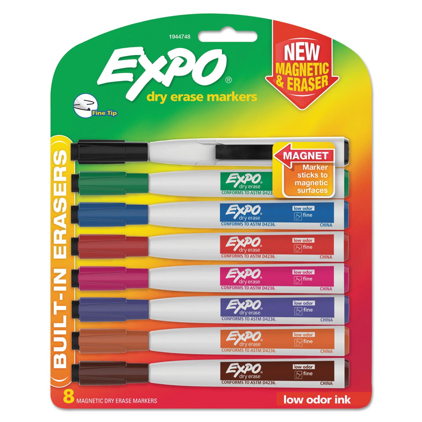 EXPO Magnetic Dry Erase Marker, Fine Bullet Tip, Assorted Colors, 8/Pack (1944748)