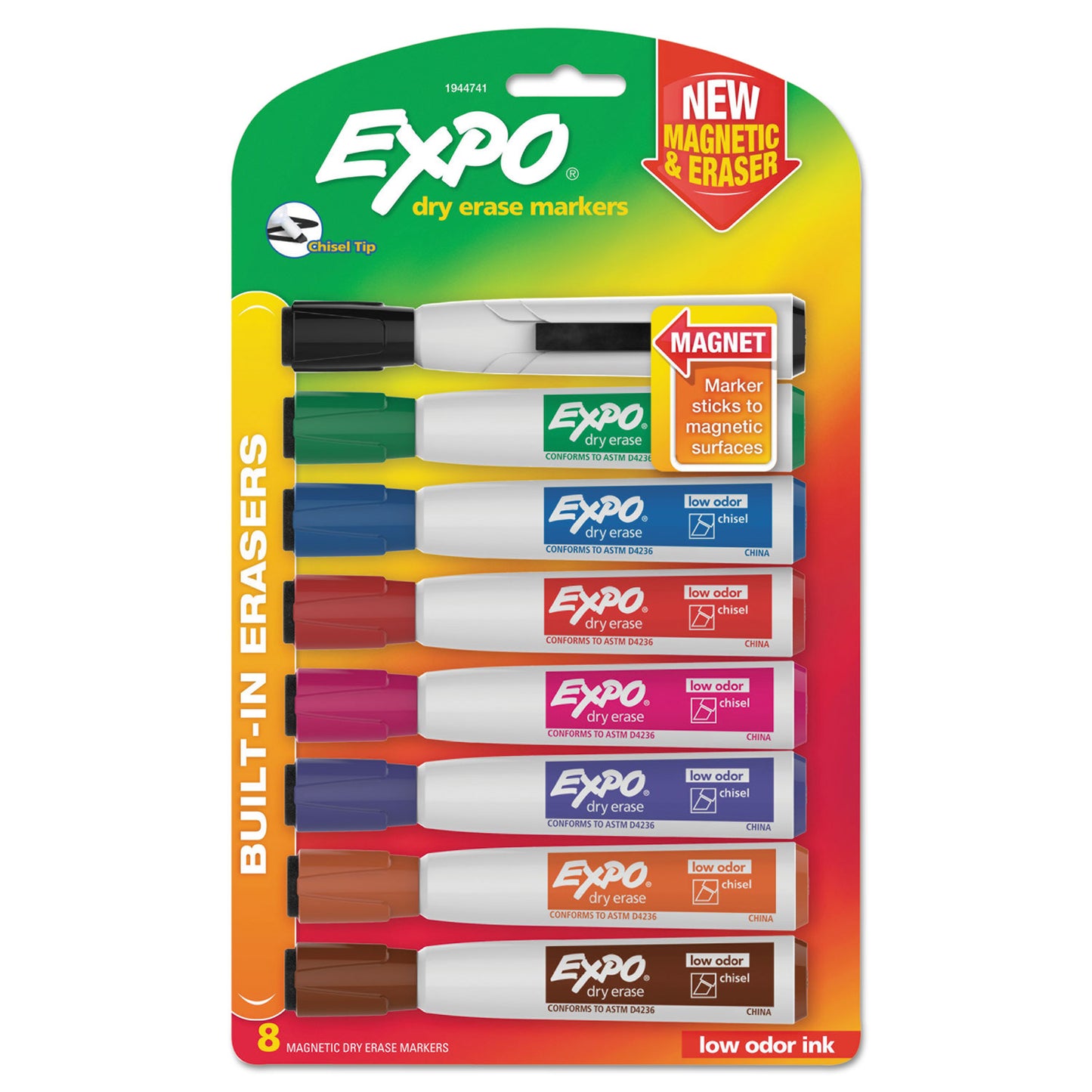 EXPO Magnetic Dry Erase Marker, Broad Chisel Tip, Assorted Colors, 8/Pack (1944741)