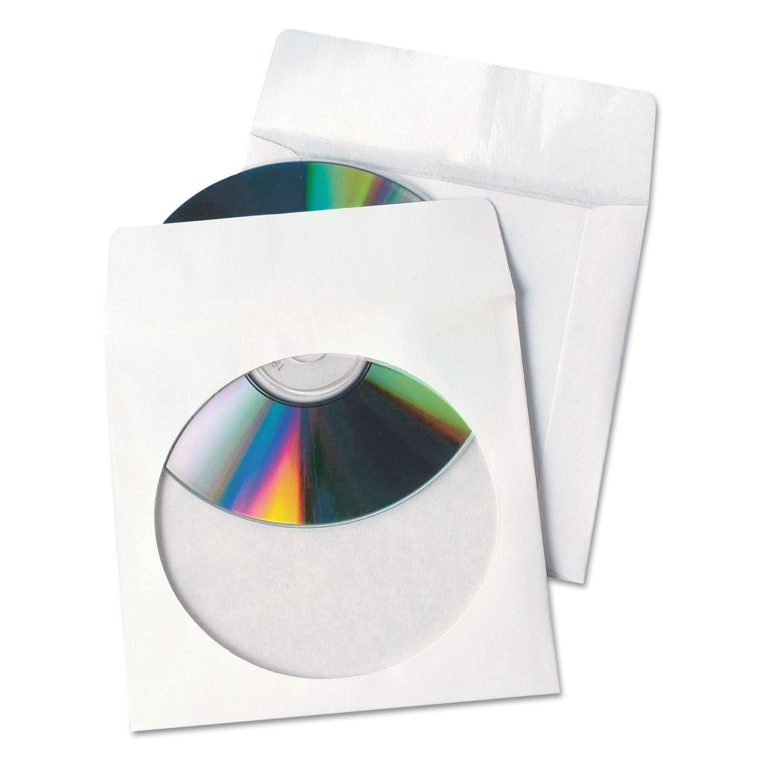 Quality Park Tech-No-Tear Poly/Paper CD/DVD Sleeves, 1 Disc Capacity, White, 100/Box (77203)