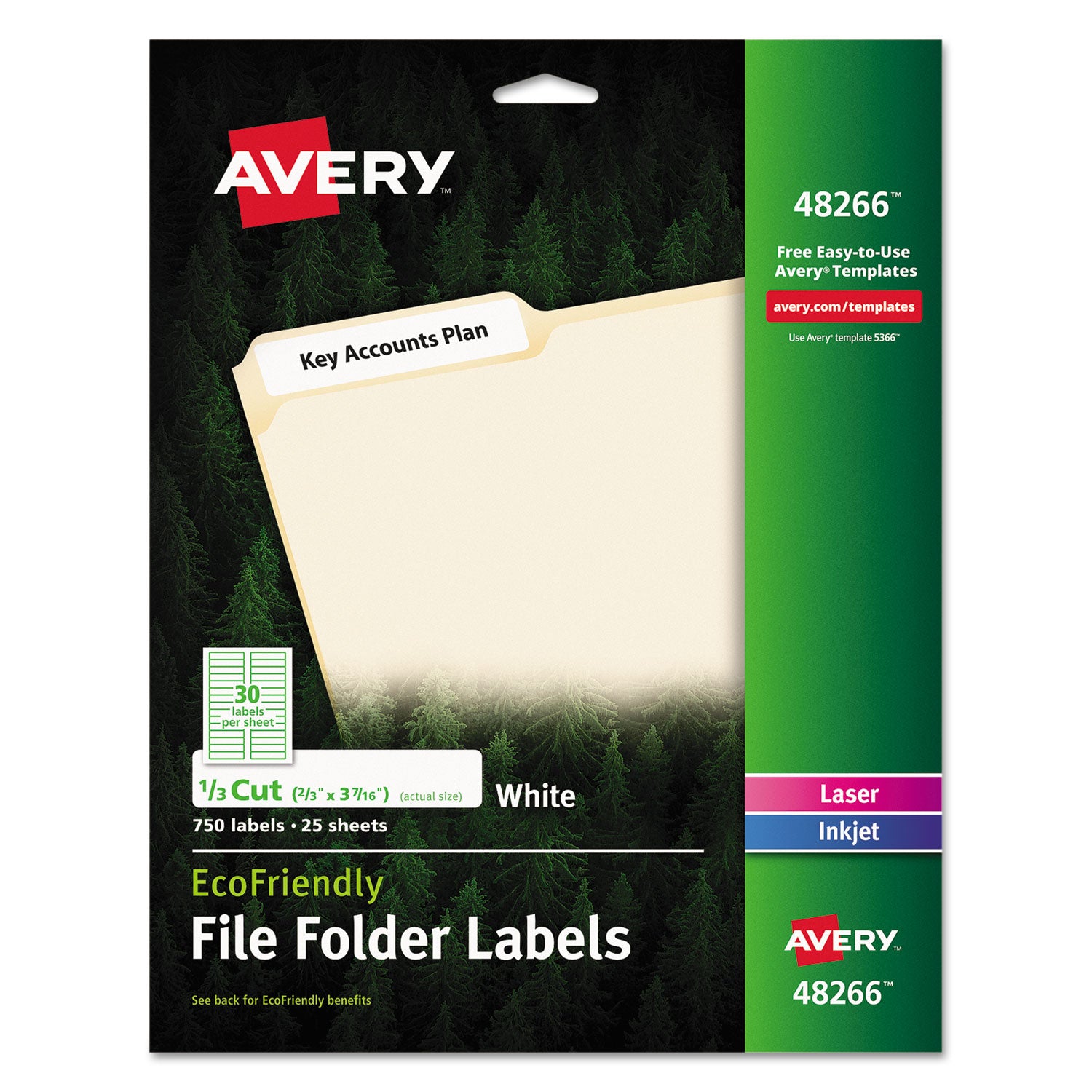 Avery EcoFriendly Permanent File Folder Labels, 0.66 x 3.44, White, 30/Sheet, 25 Sheets/Pack (48266)