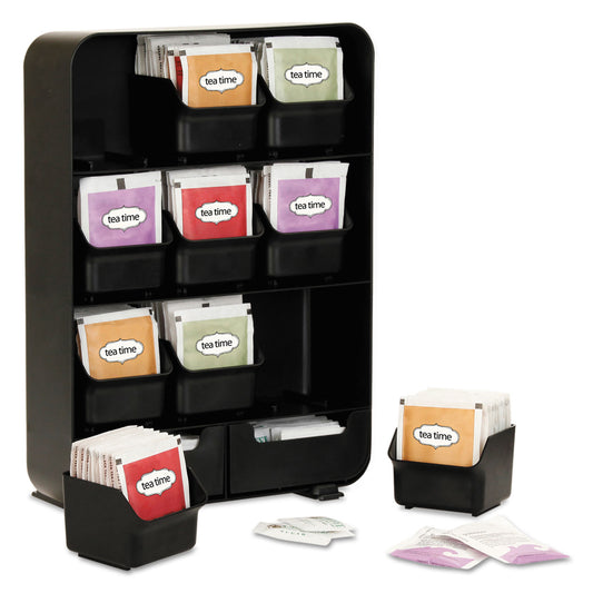 Mind Reader Baggy Nine-Drawer Tea Bag and Accessory Holder, 10.24 x 4.33 x 13.11, Black (TBORGBLK)